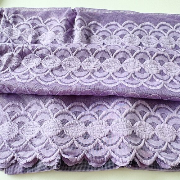 Vintage 70s curtain, purple/lavender sheer fuzzy stripes, pleated single panel - Picture 9 of 9